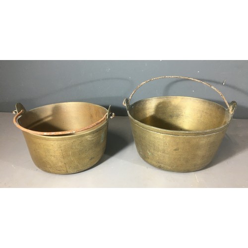 96 - Brass Heavy Pair of Graduated Handled Pots, Middle Eastern and Oriental Brass Trays etc.Gross Weight... 