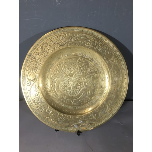 96 - Brass Heavy Pair of Graduated Handled Pots, Middle Eastern and Oriental Brass Trays etc.Gross Weight... 