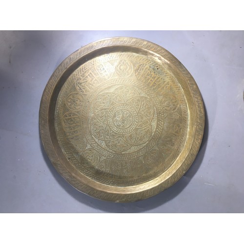 96 - Brass Heavy Pair of Graduated Handled Pots, Middle Eastern and Oriental Brass Trays etc.Gross Weight... 