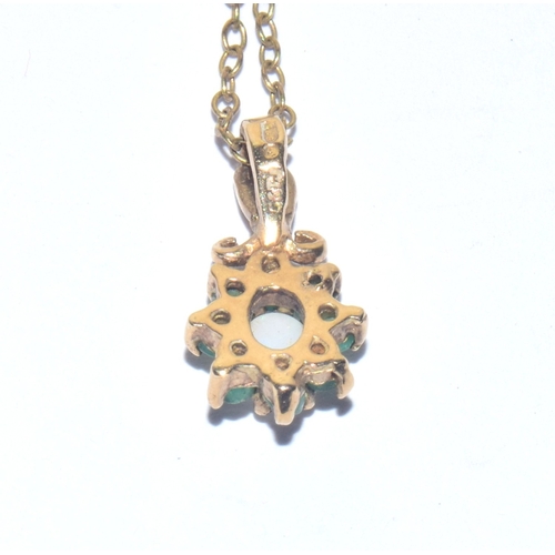 170 - 9ct gold Emerald and Opal cluster pendant necklace set on a 9ct gold chain 44cm long