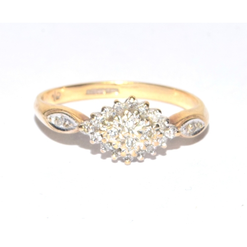 306 - 9ct gold ladies Diamond cluster ring size P