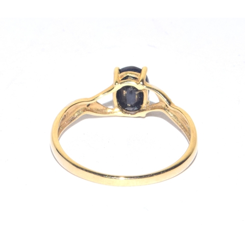 60 - 9ct gold ladies oval cut sapphire and Diamond shoulder ring size P