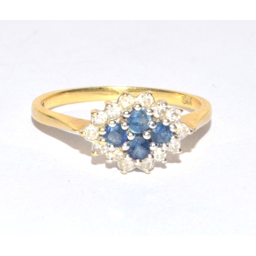 115 - 18ct gold ladies Diamond and Tanzanite diamond shape ring size Q