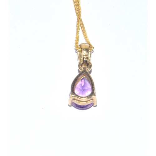 160 - 9ct gold pear cut Amethyst and Diamond pendant necklace on a 44cm 9ct gold chain