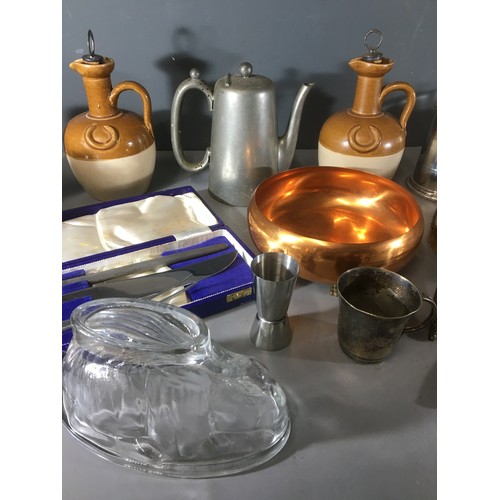 385 - Mixed House Clearance Lot to include Glass Ware Rabbit Mould, Silver Plate Carving set, Stoneware, G... 