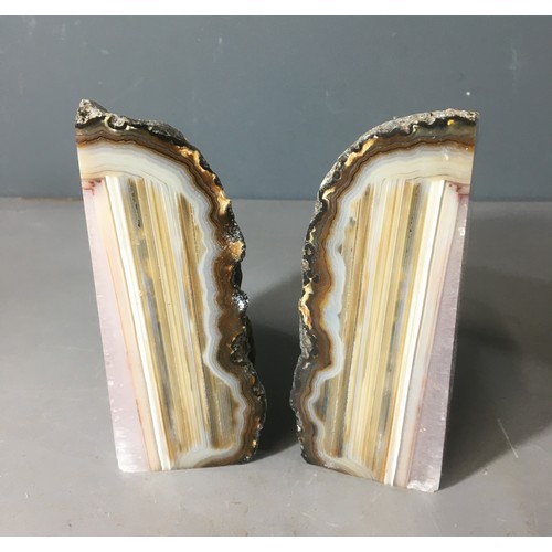 88 - Cut and Polished Geode Bookends Together with an Alabaster Art Deco Style Pair etc