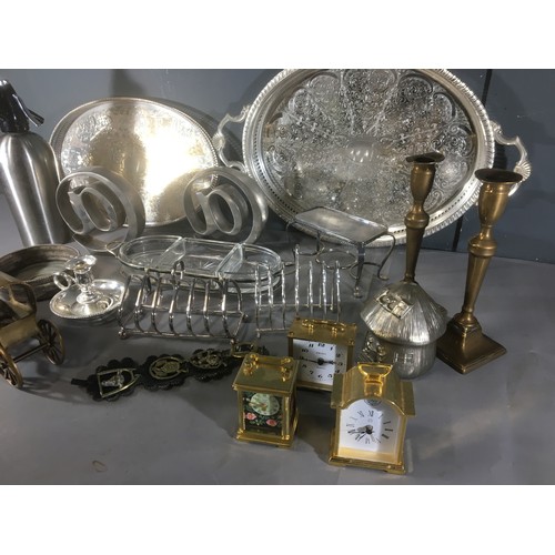 173 - Assortment of Silver Plated Wares Brass Wares and Miniature Clocks.