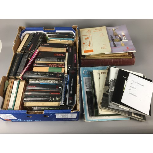 397 - Tray of Geographical British County and City Books together with 2 Boxes of Art & Sculpture Refe... 