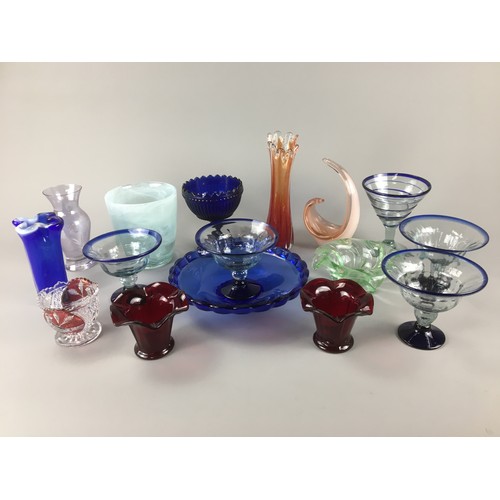 398 - A Good Quantity of Handblown and Moulded Glass to include a nice set of Blue to Clear Glass Sundae D... 