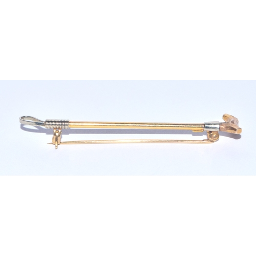 134 - Antique 9ct white and Yellow gold large riding crop brooch pin 3.2 grams 