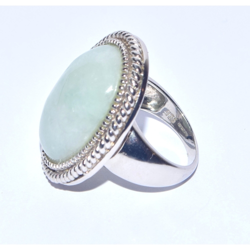 154 - Huge vintage natural Jade and silver ring size O 16.6 grams 