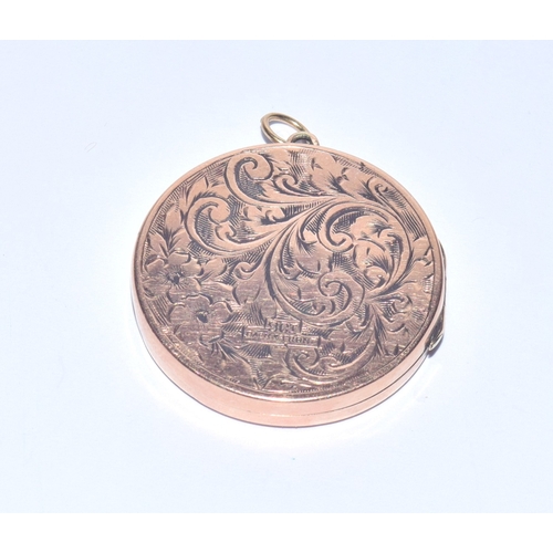 224 - Antique 9ct rose gold front and back locket 2.6cm in diameter 4.8grams 