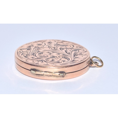 224 - Antique 9ct rose gold front and back locket 2.6cm in diameter 4.8grams 