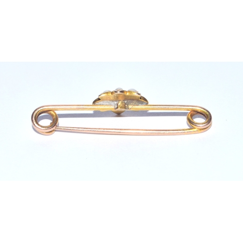 24 - Antique Victorian natural seed Pearl and tested as 9ct gold solid bar brooch 2.4 grams 