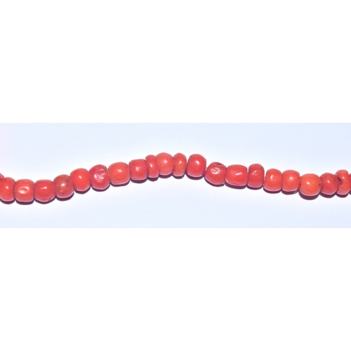 264 - Antique undyed red coral bead necklace with a tested as 9ct gold mourning clasp 52cm long 22.9grams&... 