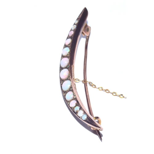 4 - Antique Edwardian natural Opal and Rose cut diamond 9ct gold crescent brooch boxed with safety chain... 