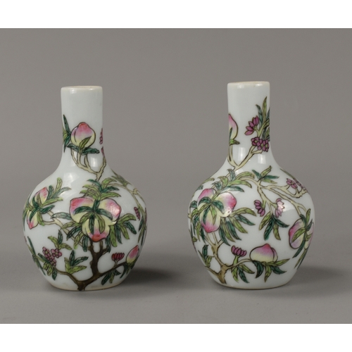 56 - A collection of six Chinese porcelain miniature bottle vases.Including gilt metal applied Dragon vas... 