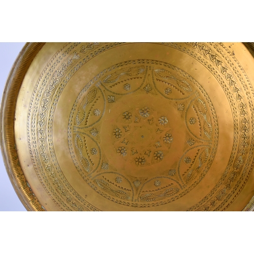 209 - Antique Persian brass Benares tray.Engraved stylised foliate design.Diameter - 59cm