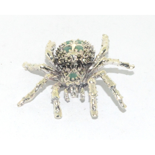 15 - Substantial silver and Emerald spider brooch 