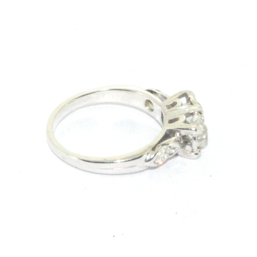 169 - 14ct White gold two stone Diamond ring set with Diamond shoulders size J