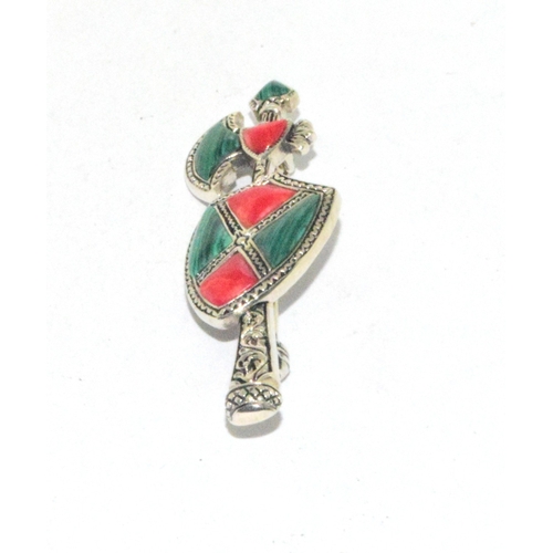 199 - Silver and Malachite and red Jasper brooch 