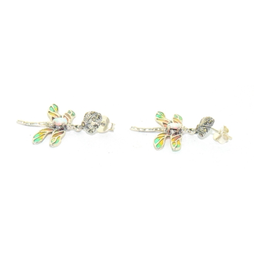 239 - Pair of silver and plique a jour dragon fly stud earrings 