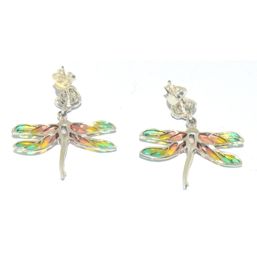 239 - Pair of silver and plique a jour dragon fly stud earrings 