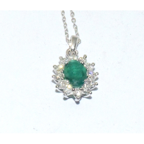 299 - 18ct white gold Emerald and Diamond pendant necklace of approx 1.2cts 