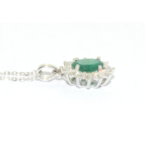 299 - 18ct white gold Emerald and Diamond pendant necklace of approx 1.2cts 