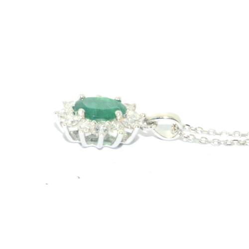 299 - 18ct white gold Emerald and Diamond pendant necklace of approx 1.2cts 