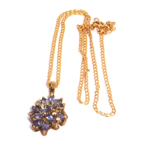 118 - 9ct gold Tanzanite and Diamond cluster pendant necklace on a 9ct gold chain of 40cm