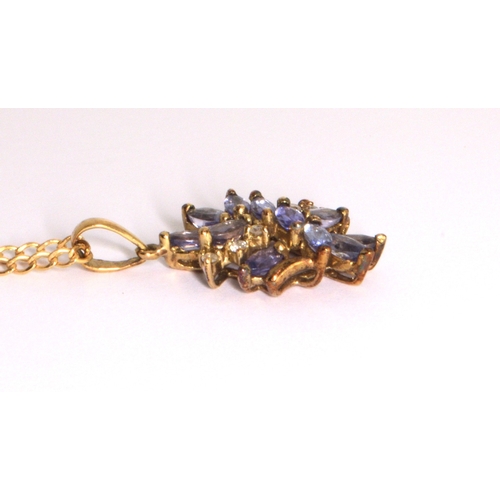 118 - 9ct gold Tanzanite and Diamond cluster pendant necklace on a 9ct gold chain of 40cm