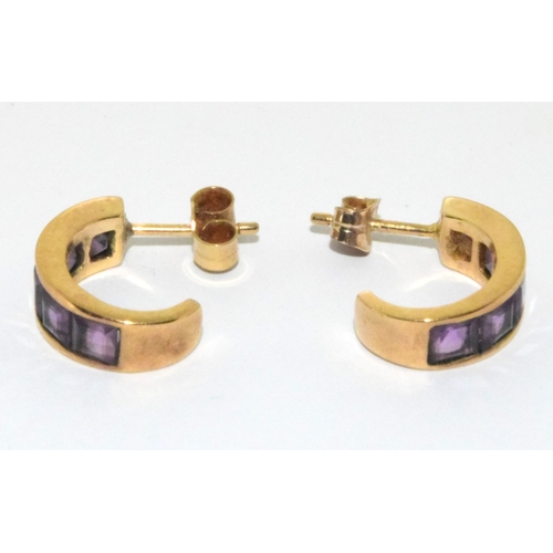 38 - 9ct gold Amethyst half hoop earrings