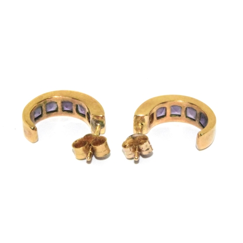 38 - 9ct gold Amethyst half hoop earrings