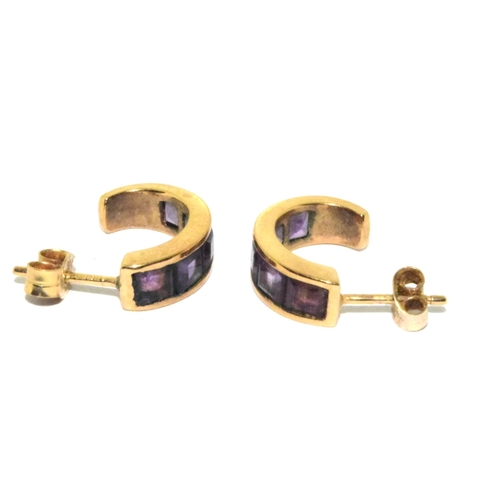 38 - 9ct gold Amethyst half hoop earrings