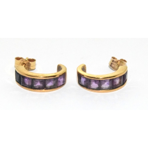 38 - 9ct gold Amethyst half hoop earrings