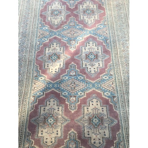 248 - Vintage Middle Eastern Rug With Geometric Border and 6 Medallions in Lilac/Purple, Blue and Cream To... 