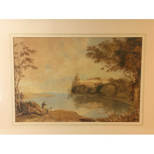 272 - Large Early 19th Century Watercolour framed and Glazed of a Figures and a River Scene in The Romanti... 