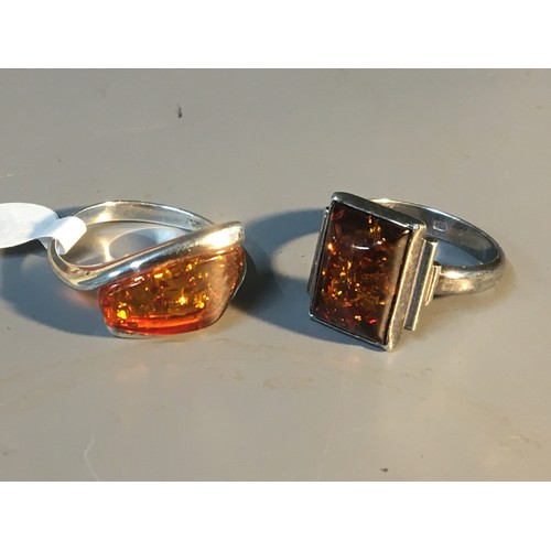 187 - 4x Silver 925 Stone Set Dress Rings Amber, Amethyst, Smokey Quartz and 2 Other Dress Rings.