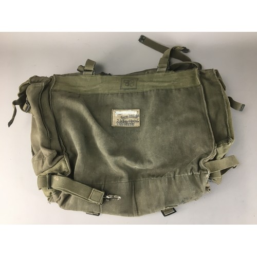 289 - 1962 Military Canvas Radio/Larkspur Back Pack, Desert Coloured 1941? Haversack Canvas, and an Olive ... 