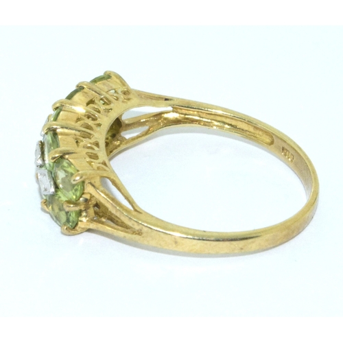 168 - 9ct gold ladies vintage twin row Peridot with accent Diamond hall marked in the ring held in a box s... 