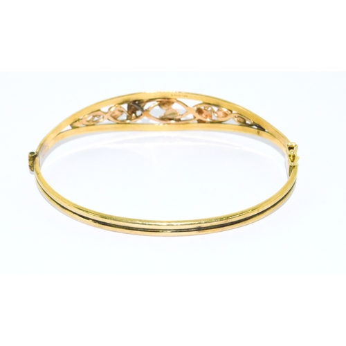 255 - 9ct gold Tree of Life bangle 6cm inner diameter a good straight example 11.5grams