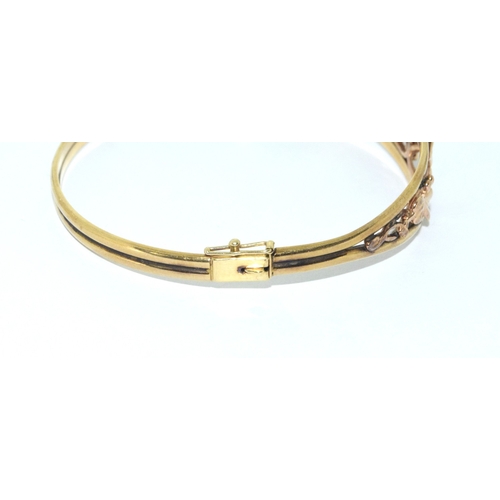 255 - 9ct gold Tree of Life bangle 6cm inner diameter a good straight example 11.5grams