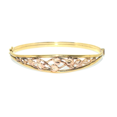 255 - 9ct gold Tree of Life bangle 6cm inner diameter a good straight example 11.5grams