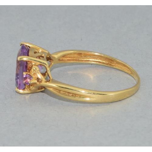 56 - 9ct gold ladies Amethyst multi facetted square faced ring size P