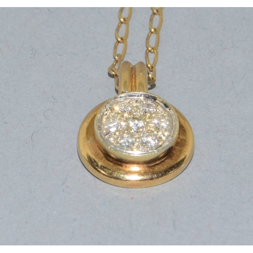 37 - 9ct gold Diamond cluster pendant necklace on a 9ct gold chain of 50cm long 3.8grams