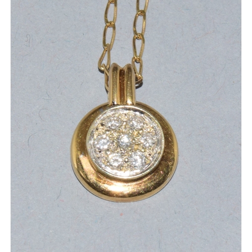 37 - 9ct gold Diamond cluster pendant necklace on a 9ct gold chain of 50cm long 3.8grams