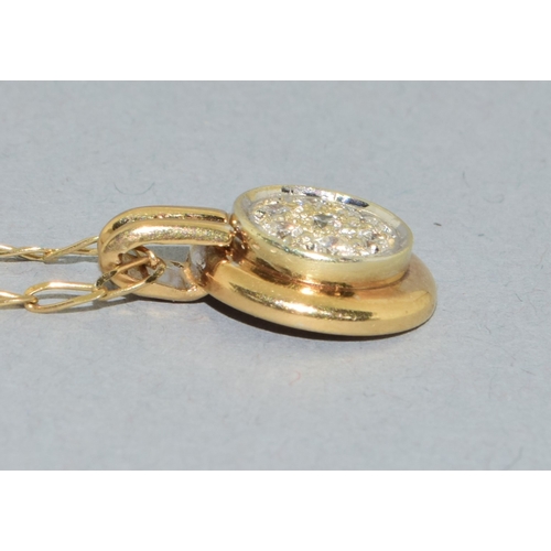 37 - 9ct gold Diamond cluster pendant necklace on a 9ct gold chain of 50cm long 3.8grams