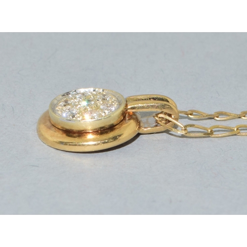 37 - 9ct gold Diamond cluster pendant necklace on a 9ct gold chain of 50cm long 3.8grams