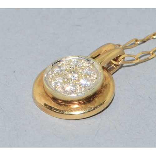 37 - 9ct gold Diamond cluster pendant necklace on a 9ct gold chain of 50cm long 3.8grams